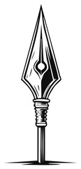 Detailed black and white spear illustration with an intricate design, sharp tip and decorated shaft used for hunting and war