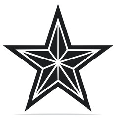 Obraz premium Geometric Black Five Pointed Star Symbol with Radial Lines Inside and Thick Outline