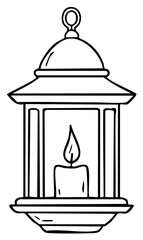 Black and white illustration of a candle lantern for illumination