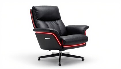 Fototapeta premium Modern recliner chair design for home office black leather interior decor minimalist style side view comfort and aesthetics