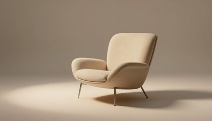 Obraz premium Elegant cream accent chair minimalist studio furniture photography soft lighting stylish design home decor inspiration