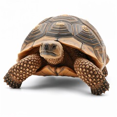 A captivating tortoise displayed in the frame. The tortoise shell has distinctive patterns and textures, showcasing its unique design
