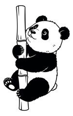 Hand drawn illustration of a panda depicting it climbing a bamboo plant for nature designs
