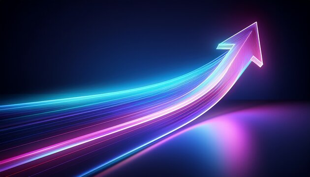 a glowing blue and purple light trail forming an upward arrow on a dark background