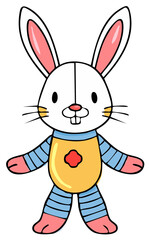 Obraz premium Cartoon character rabbit with long ears wearing colorful outfit, standing