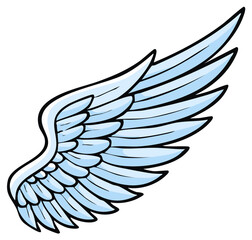 Obraz premium Stylized cartoon wing vector illustration with soft blue feathers and dark outline