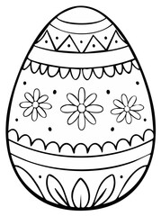 Single Easter Egg with Floral and Geometric Design for Coloring Book or Card Decoration