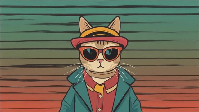 Fashion cat retro style animation illustration art 