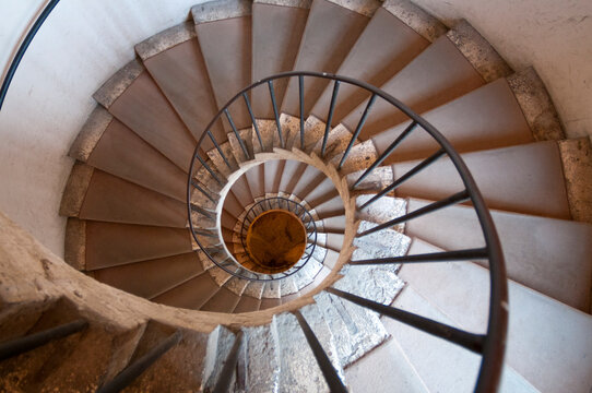 Italy, Lazio, Tivoli.  Spiral staircase inside the Villa d'Este