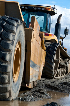 Canada, BC, Surrey.  Industrial road grading equipment in use 