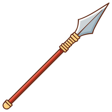 Sharp spear with long wooden shaft and metal head, ancient weaponry concept