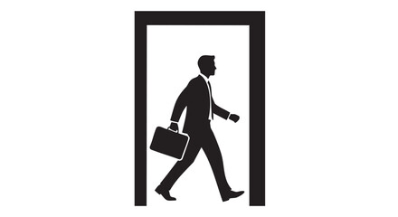 Businessman walking with briefcase through doorway silhouette vector