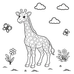 Naklejka premium Cute Giraffe Coloring Page for Kids Cartoon Animal Outline Illustration