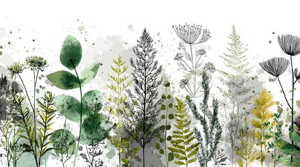 Modern Natural Elegance Through Bold Boho Botanical Illustration Featuring Flourishing Herbs and Greenery