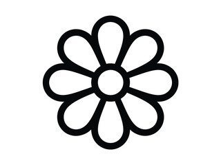 A simple black flower icon on a white background for design and decoration purposes