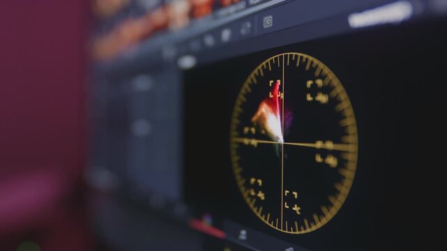 Color correction indicator graph on screen. RGB colour graphic bar on monitor in post process. Telecine stage in video or film production processing. for colorist digital grading