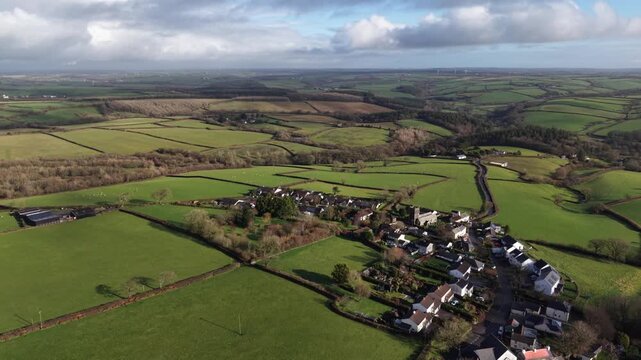 Cornish village and church of Boyton near Launveston winter sunshine