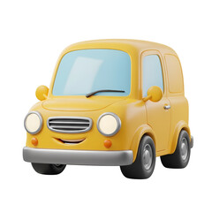 Fototapeta premium Cute Cartoon Yellow Delivery Van with Smiling Face