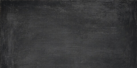 Dark gray chalkboard texture background, empty black slate stone surface with subtle chalk dust and weathered scratches © Creative Lis