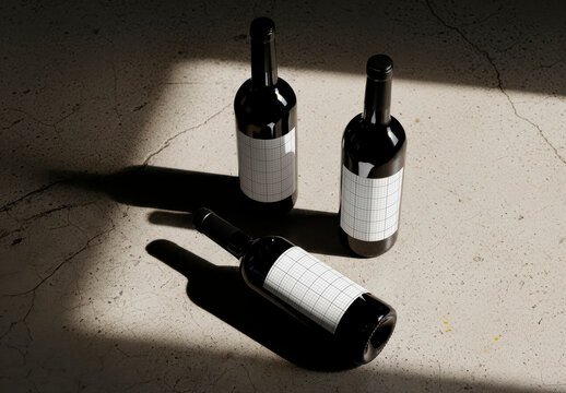Wines Label Mockup on Concrete Floor