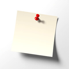 A blank piece of paper pinned to a white wall with a red pushpin