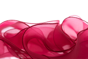Curved red organza ribbon close-up