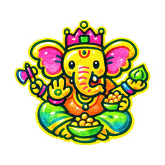 Obraz premium PNG Colorful cartoon Ganesha illustration