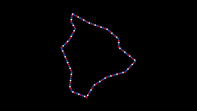 Hawaii Map Outline Animation Glowing Red White Blue Dots Forming Border on Black Background for Election News Politics Voting Data Visualization 4K ProRes Digital Cyber HUD Style Broadcast