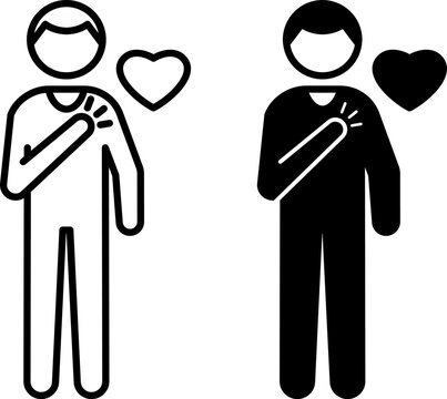 Honesty Icons. Line and Glyph Vector Icons. Man Holding Hand on Heart. Truthfulness, Sincerity, and Commitment