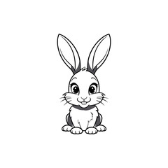 Fototapeta premium Cute Cartoon Grey Rabbit Illustration on Blue Background, Adorable Sitting Baby Bunny with Large Ears and Pink Cheeks.