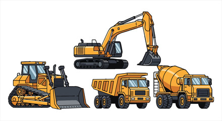 Construction Vehicle Icon Set – Heavy Machinery Line Vector for Engineering and Infrastructure Work © RNB DESIGN
