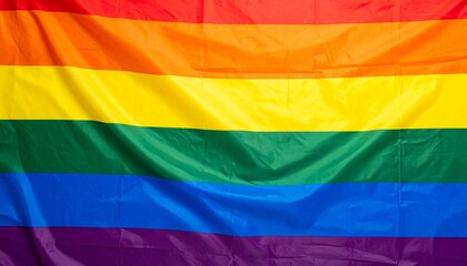 A rainbow flag with six vibrant stripes&mdash;red, orange, yellow, green, blue, violet&mdash;waves softly, symbolizing LGBTQ+ pride, diversity, unity, and inclusion.