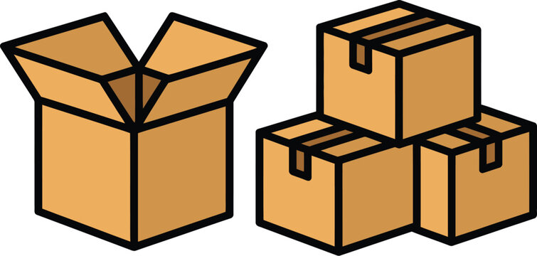 A stack of cardboard boxes for shipping and storage purposes in a warehouse