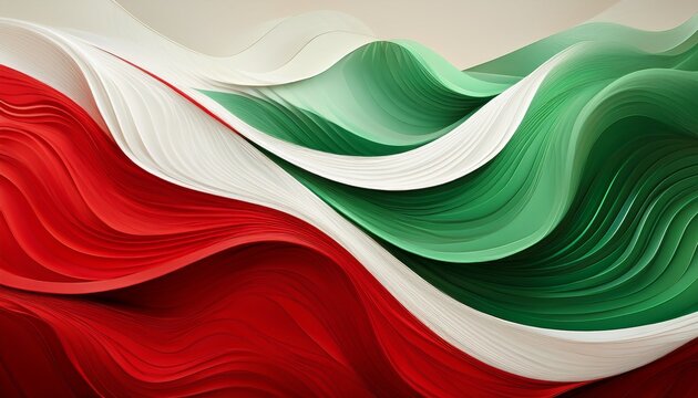 abstract flowing waves of red white and green colors forming a modern background design