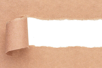 Torn kraft paper background with ripped edge and copy space