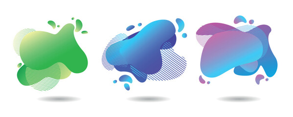 Fluid abstract background on white. Dynamic Blue Purple Liquid Blob with Striped Accents