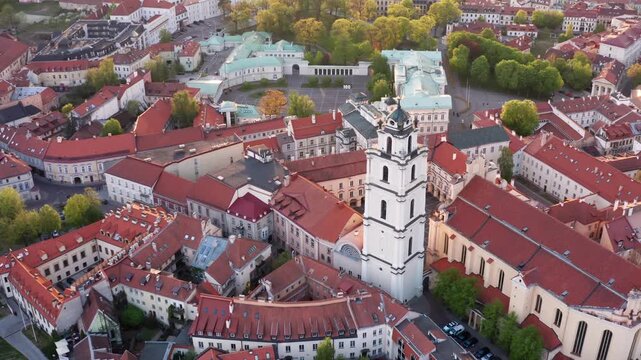 St. John&rsquo;s Church with the Presidential Palace in the background. Vilnius downtown aerial view. Lithuania