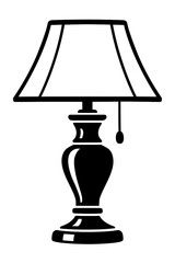 Obraz premium Classic Table Lamp with Pull Chain Icon Vector - Simple Line Art Symbol for Bedroom Lighting, Home Decor, and Interior Design Isolated on White Background