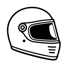 Full-Face Racing Helmet Vector Icon - Professional Motorcycle and Auto Sport Safety Headgear Illustration. Minimalist Black and White Protective Helmet Design for Motorsports and Biking.