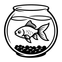 Goldfish in Round Glass Fishbowl Vector Illustration - Classic Pet Care Icon, Small Aquarium Symbol, and Domestic Animal Life Graphic