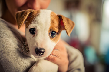 Woman holding puppy