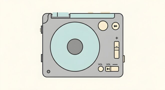 90s Discman Portable CD Player Flat Illustration