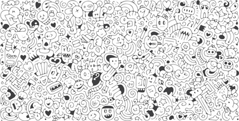 "Intricate Abstract Doodle Art Background with Cute Monsters, Whimsical Characters, and Creative Elements – Hand Drawn Vector Line Art Illustration" © Nusratjahan
