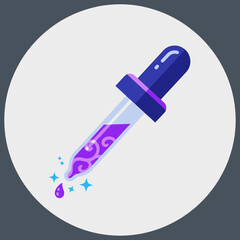 Digital illustration of a magic-themed potion dropper with swirling purple liquid.