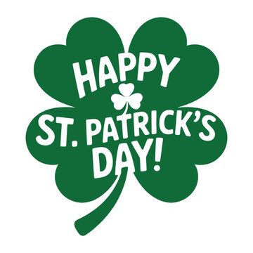 A green shamrock with Happy St. Patrick's Day text on a white background