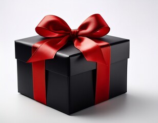 Fototapeta premium black gift box with red ribbon isolated on white background used for birthdays celebration parties events etc