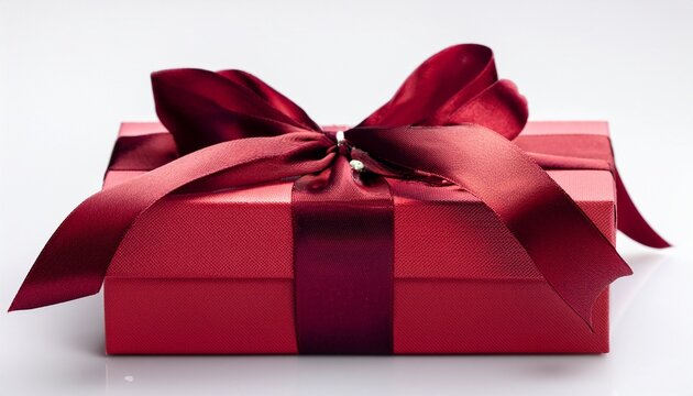 red maroon gift box with ribbon isolated on white background used for birthdays celebration parties events etc