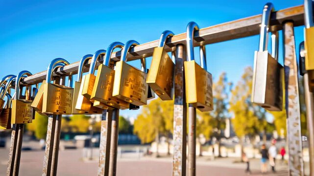 Romantic love padlocks on bridge with Eiffel Tower in Paris background, symbol of eternal love