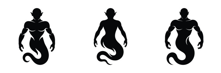 Fototapeta premium Spooky Djinn Silhouette Set - Evil Genie Spirit and Ghostly Horror Creature Vector Icons for Halloween and Fantasy Gaming