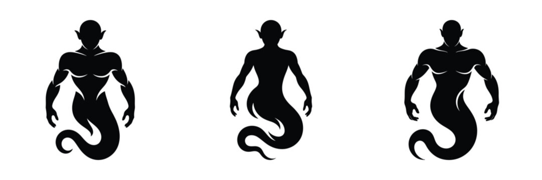 Spooky Djinn Silhouette Set - Evil Genie Spirit and Ghostly Horror Creature Vector Icons for Halloween and Fantasy Gaming